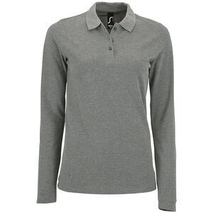 SOLS Womens/Ladies Perfect Long Sleeve Pique Polo Shirt / Gray Marl